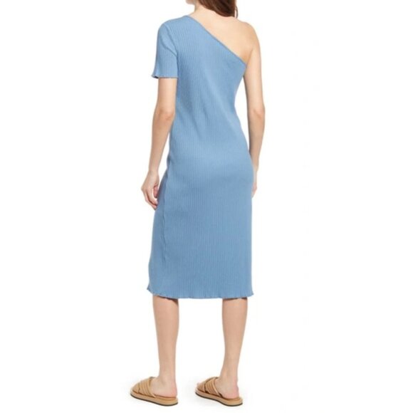 NEW Rails Rania Dress Blue One Shoulder Ribbed Comfortable Shift Midi Dress M - Picture 5 of 13